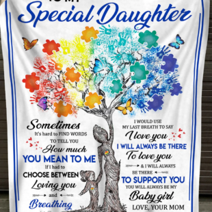 Personalized Name To My Special Daughter I Will Always Be There To Support You Autism Awareness Premium Sherpa Fleece Blanket