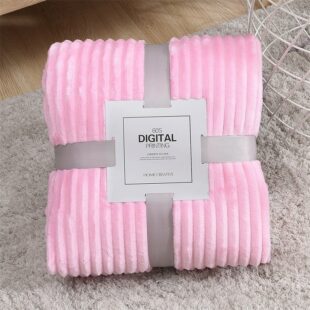 Solid Striped Throw Blanket Flannel Fleece Soft Winter Warm Stitch Fluffy Linen Bedspread for Sofa Bedroom