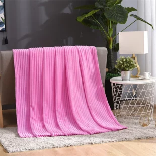 Solid Striped Throw Blanket Flannel Fleece Soft Winter Warm Stitch Fluffy Linen Bedspread for Sofa Bedroom
